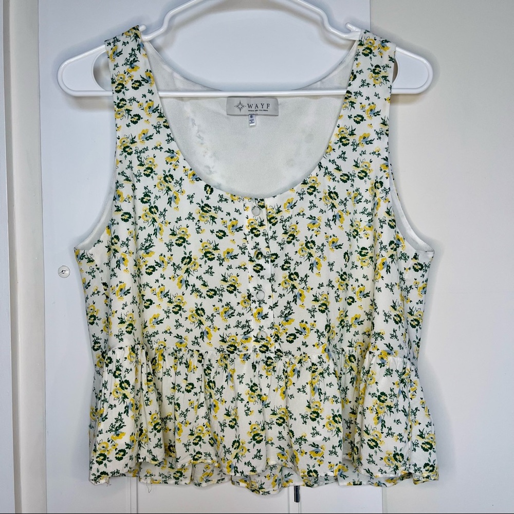 * Floral Button Front Crop Tank Top *